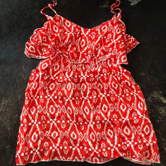 Orange/Red Layered Tribal Print Dress - Picture 1 of 2